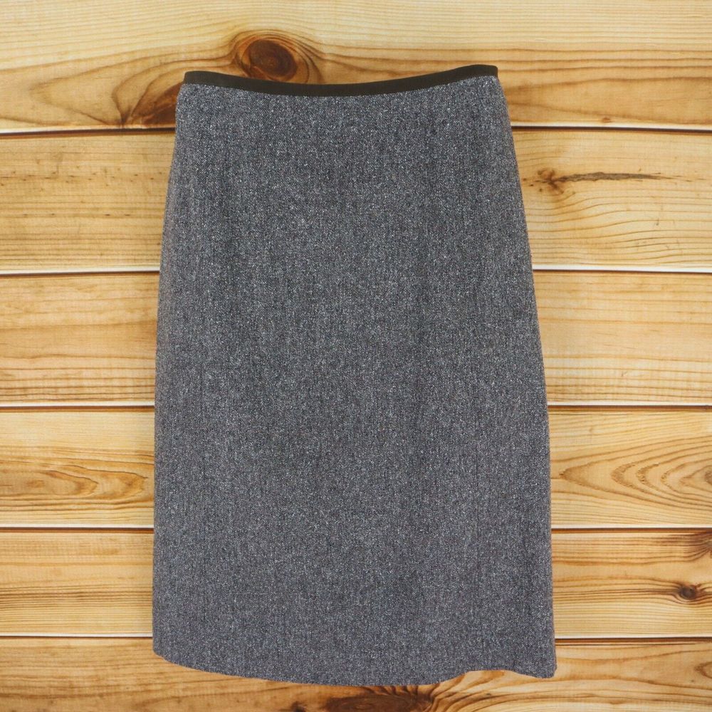 Ann Taylor Midi Skirt Lined Womens Size 6 Brown Gray Heathered SILK-WOOL Blend